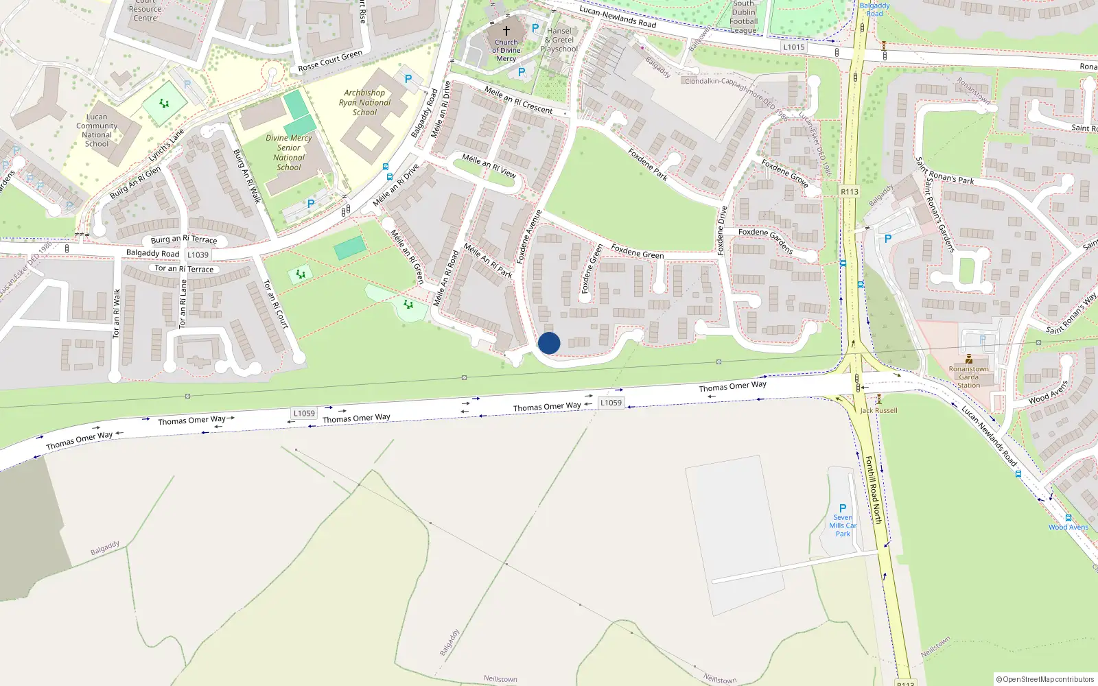 Overhead map showing the location of 49 Foxdene Avenue, Lucan
