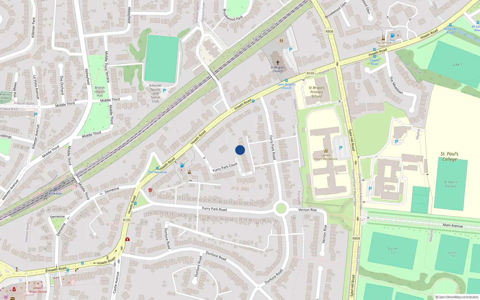 Overhead map showing the location of 49 Furry Park Court, Dublin 5