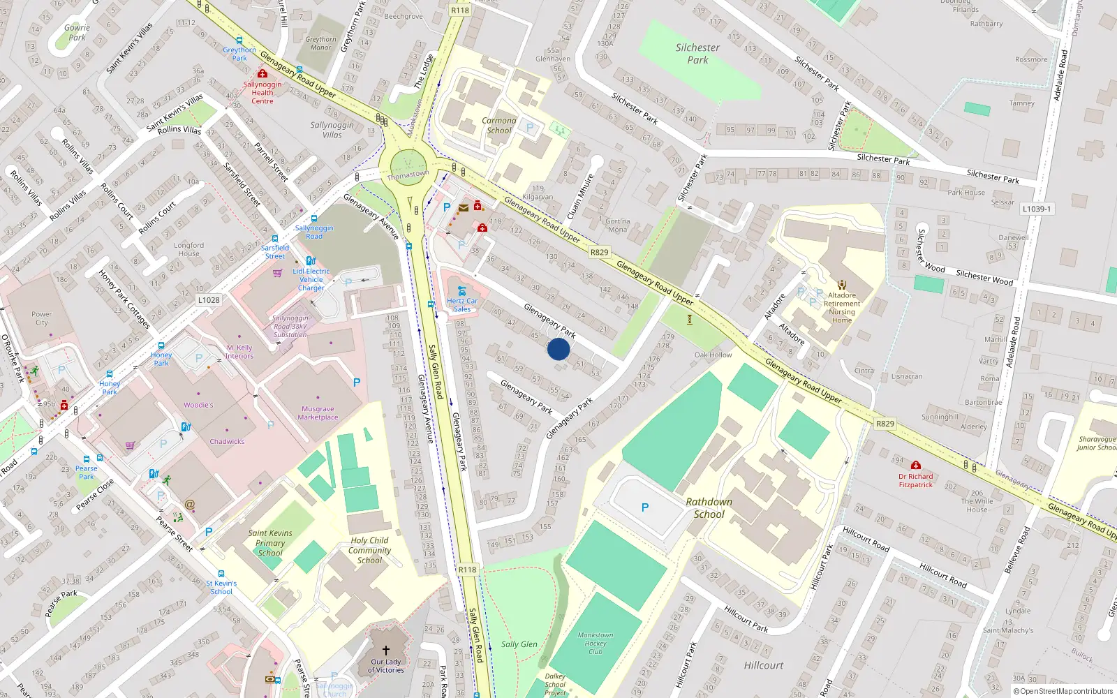 Overhead map showing the location of 49 Glenageary Park, Dublin