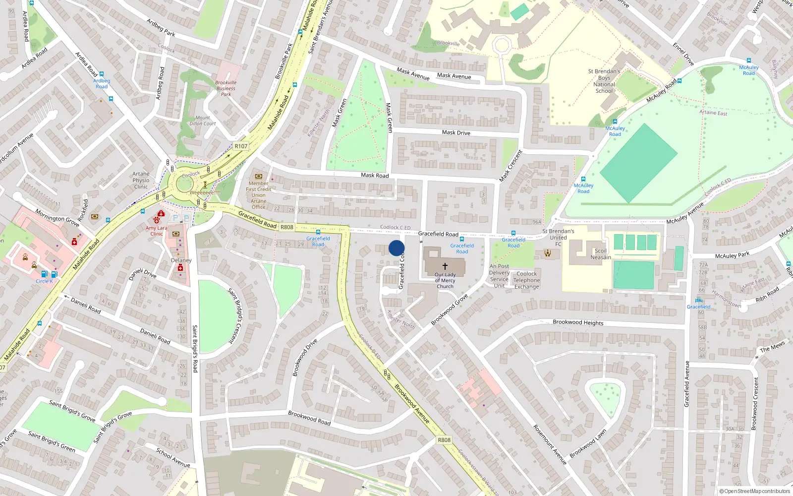 Overhead map showing the location of 49 Gracefield Road, Artane, Dublin 5