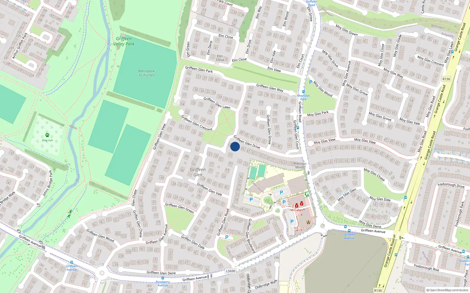 Overhead map showing the location of 49 Griffeen Glen Drive, Lucan