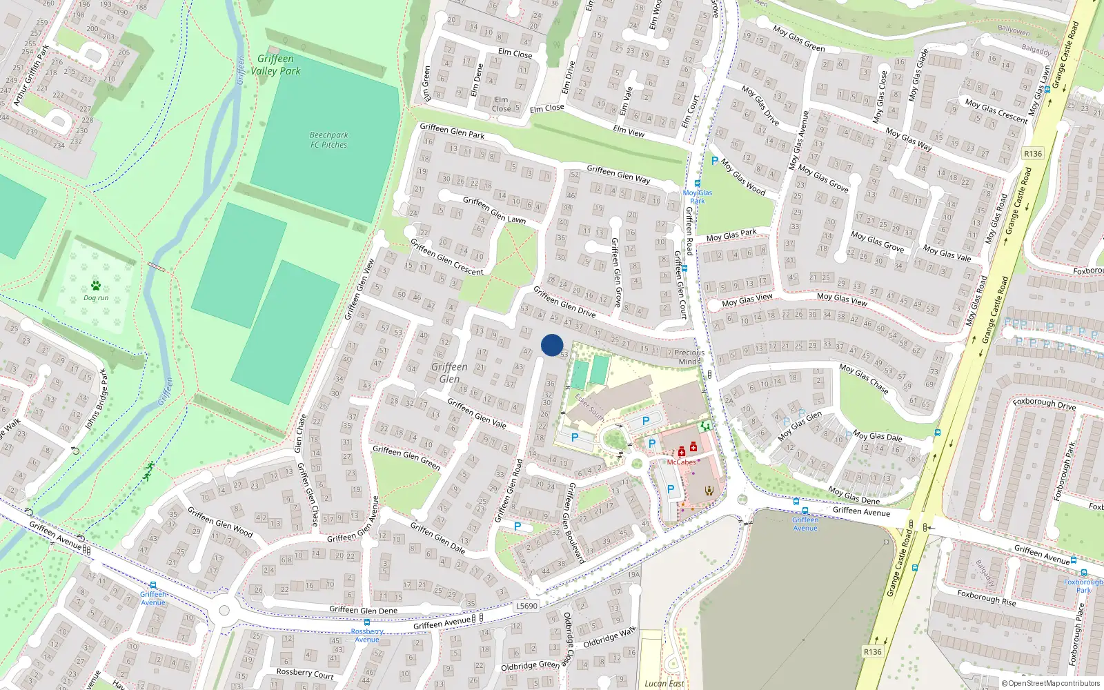 Overhead map showing the location of 49 Griffeen Glen Road, Lucan