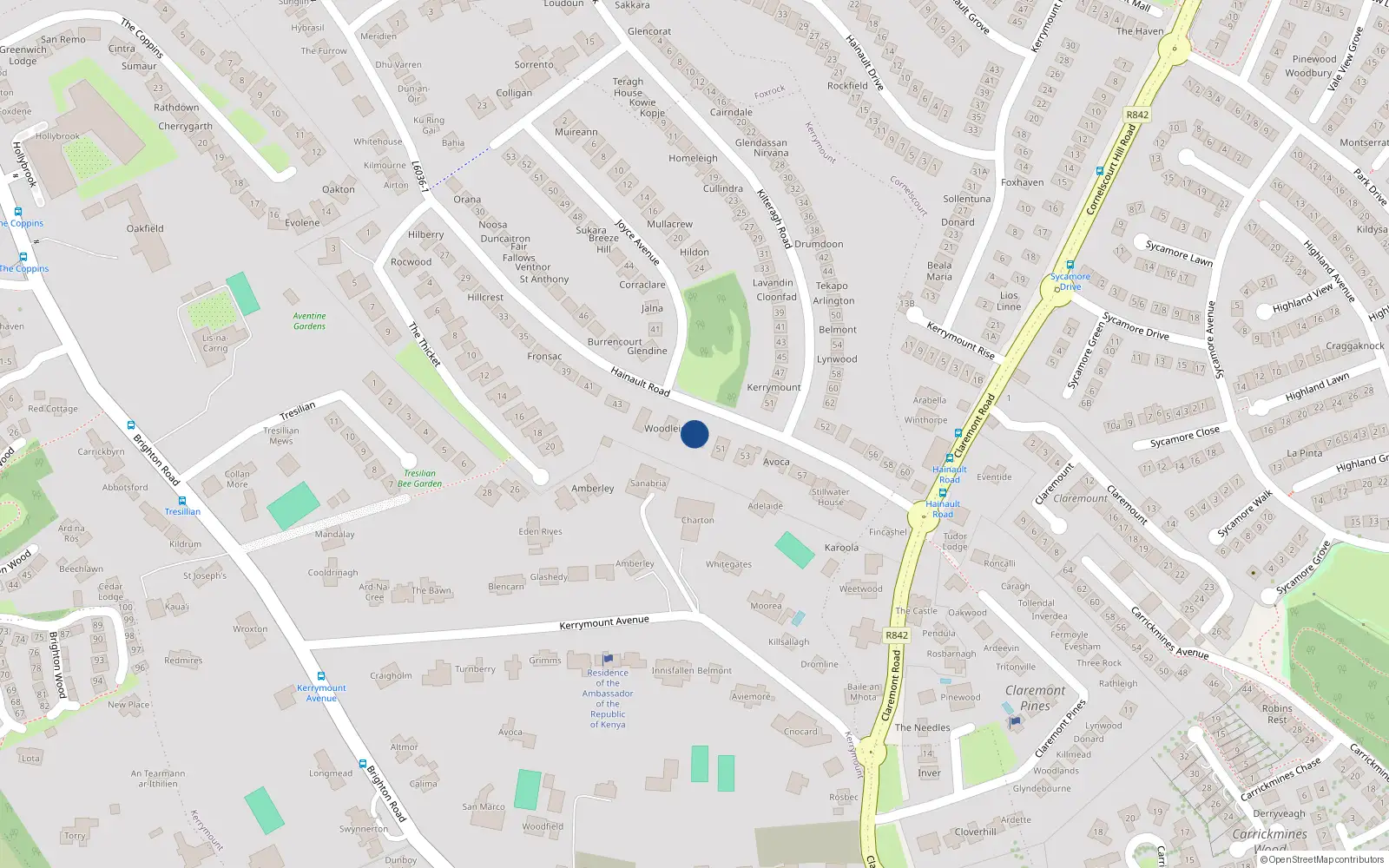 Overhead map showing the location of 49 Hainault Road, Dublin 18