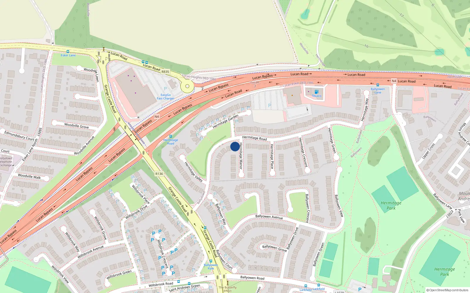 Overhead map showing the location of 49 Hermitage Road, Lucan, Dublin