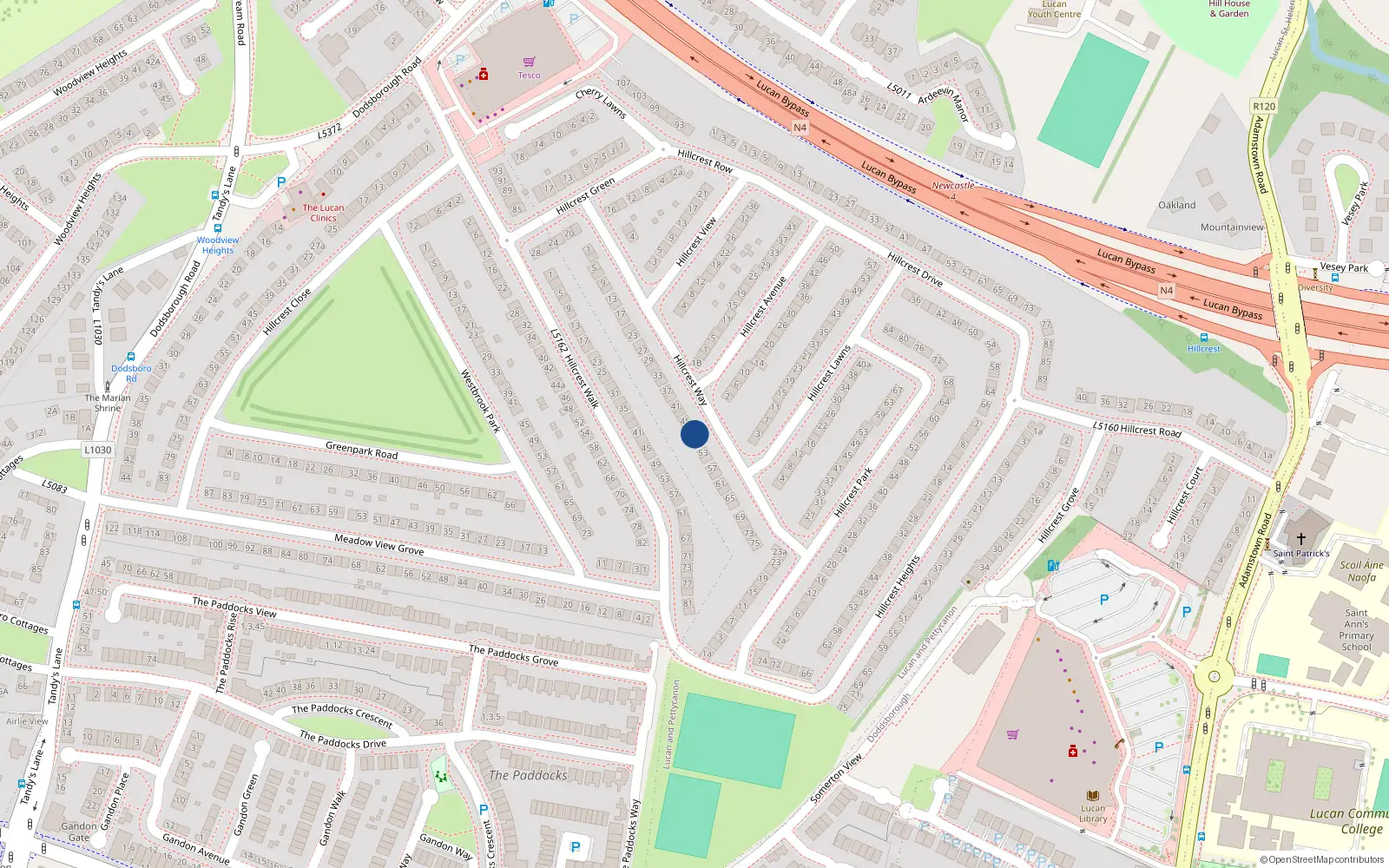 Overhead map showing the location of 49 Hillcrest Way, Lucan
