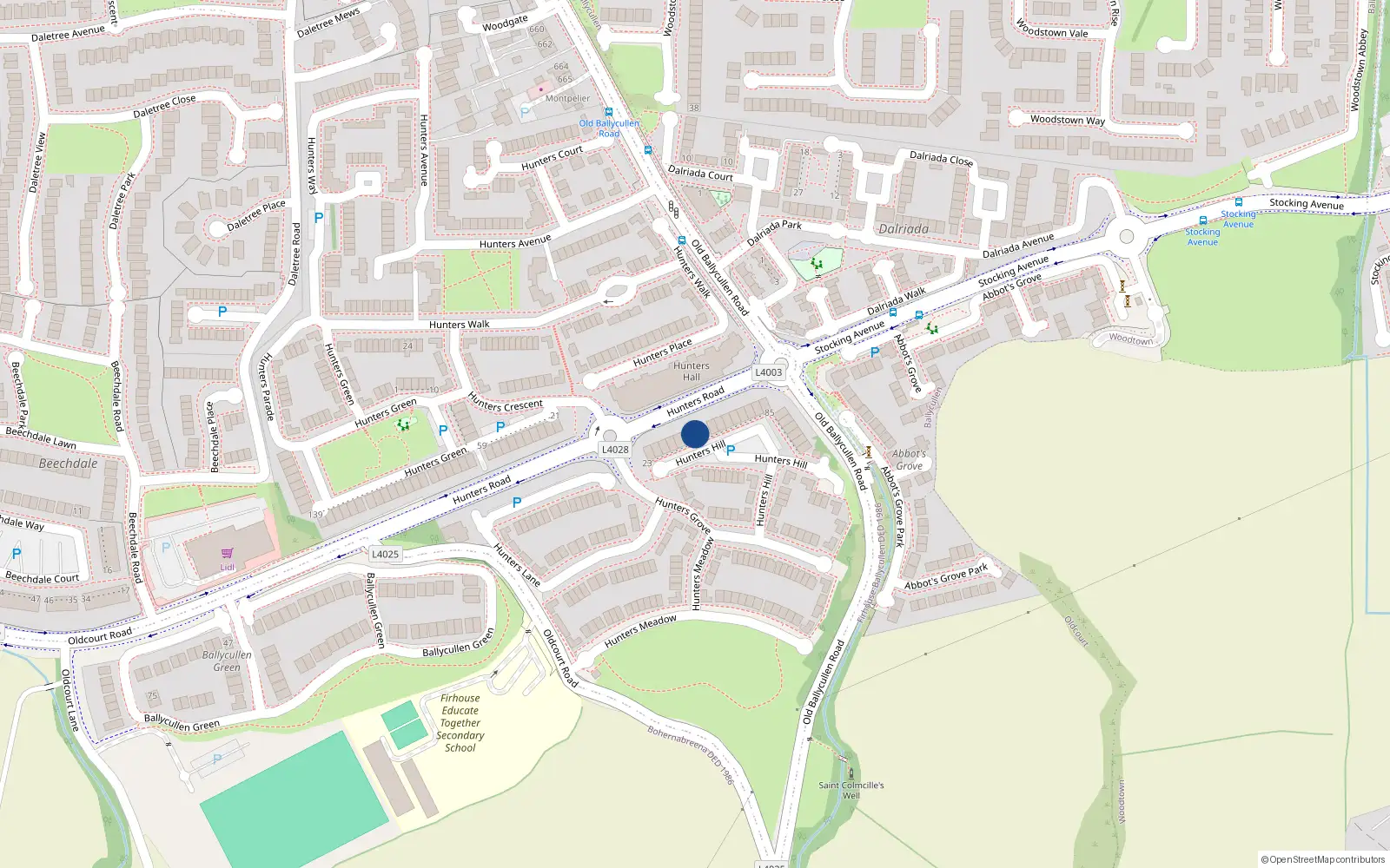 Overhead map showing the location of 49 Hunters Hill, Ballyboden