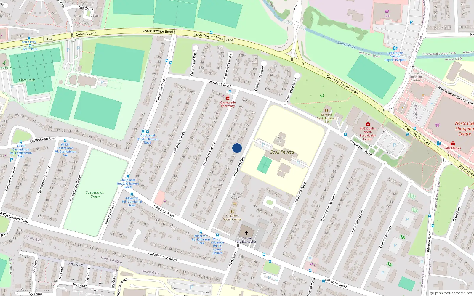 Overhead map showing the location of 49 Kilbarron Park, Dublin 5