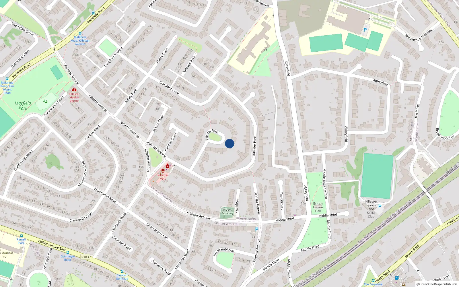 Overhead map showing the location of 49 Killester Park, Dublin 5