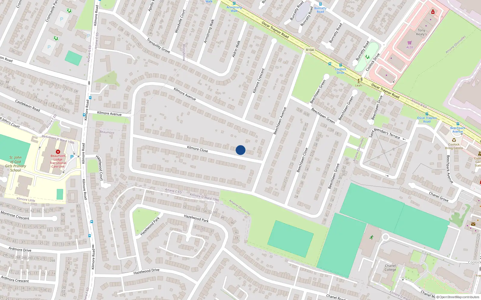 Overhead map showing the location of 49 Kilmore Close, Coolock, Dublin 5