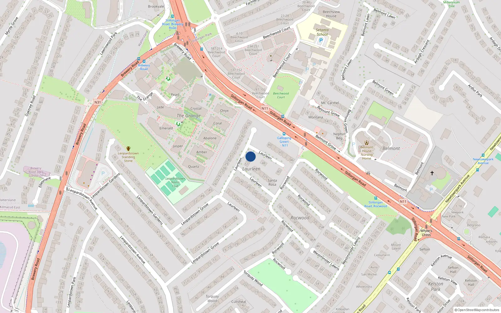 Overhead map showing the location of 49 Laurleen, Stillorgan, Dublin