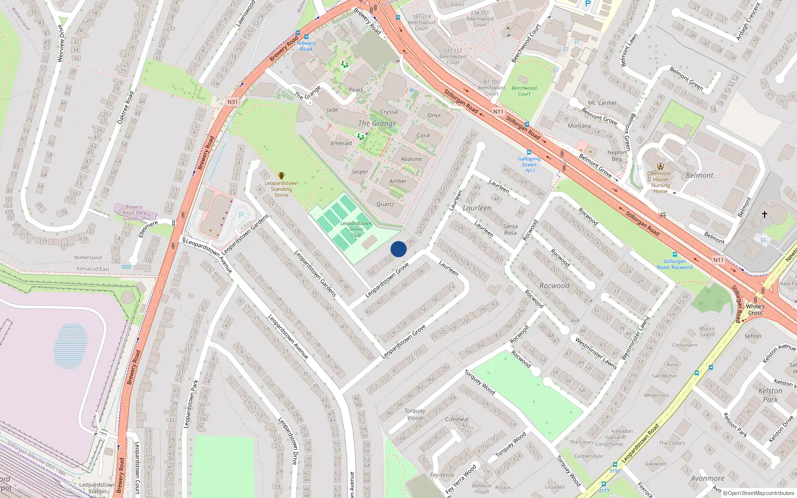 Overhead map showing the location of 49 Leopardstown Grove, Dublin