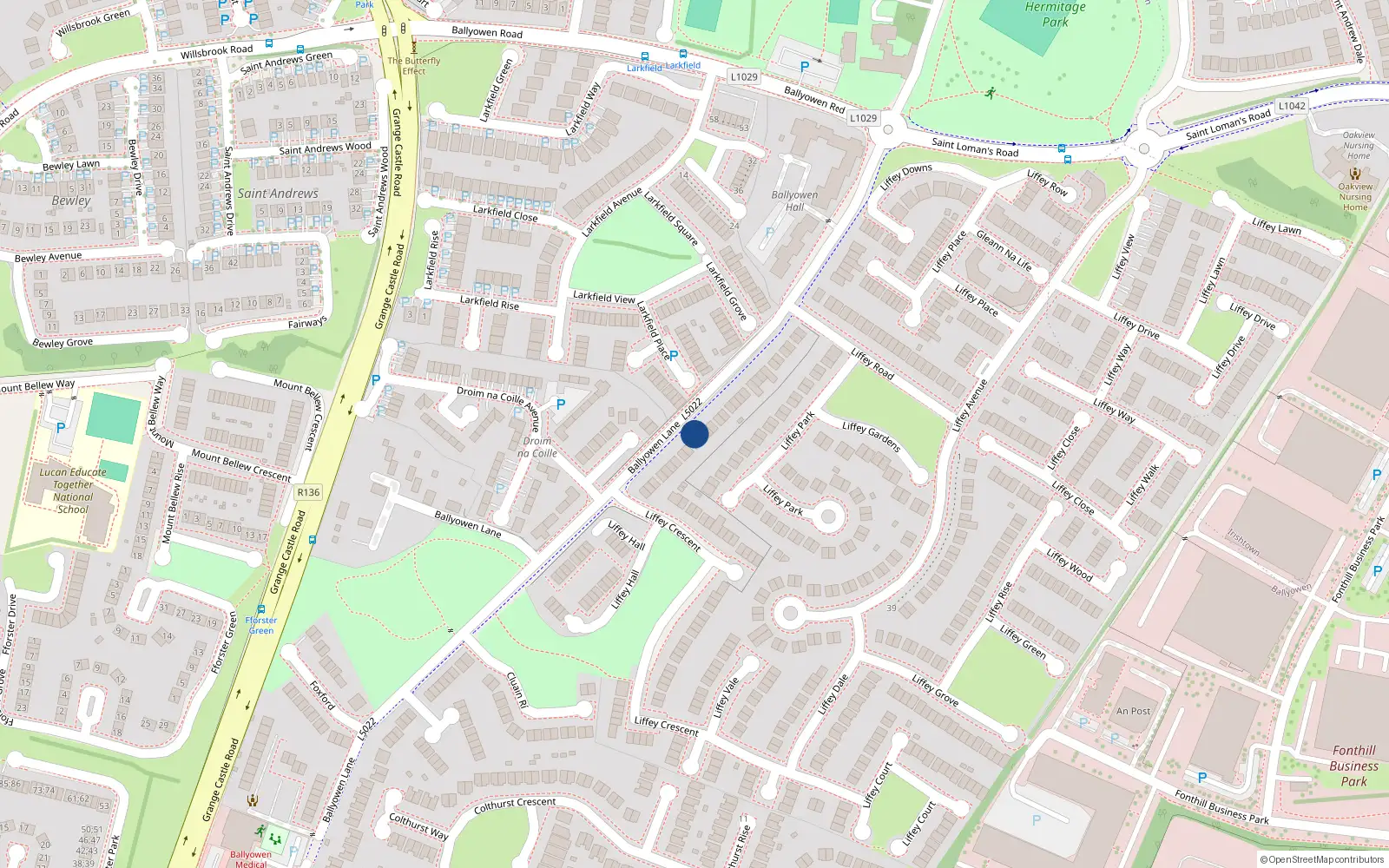 Overhead map showing the location of 49 Liffey Terrace, Lucan