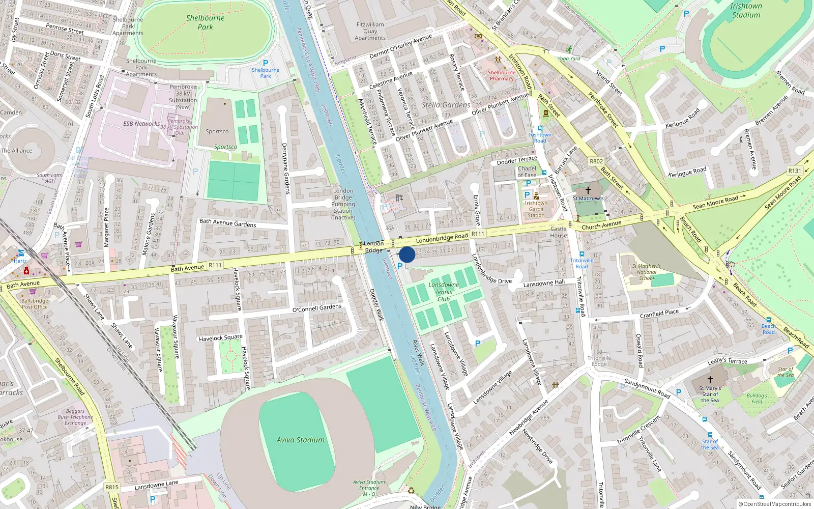 Overhead map showing the location of 49 Londonbridge Road, Irishtown