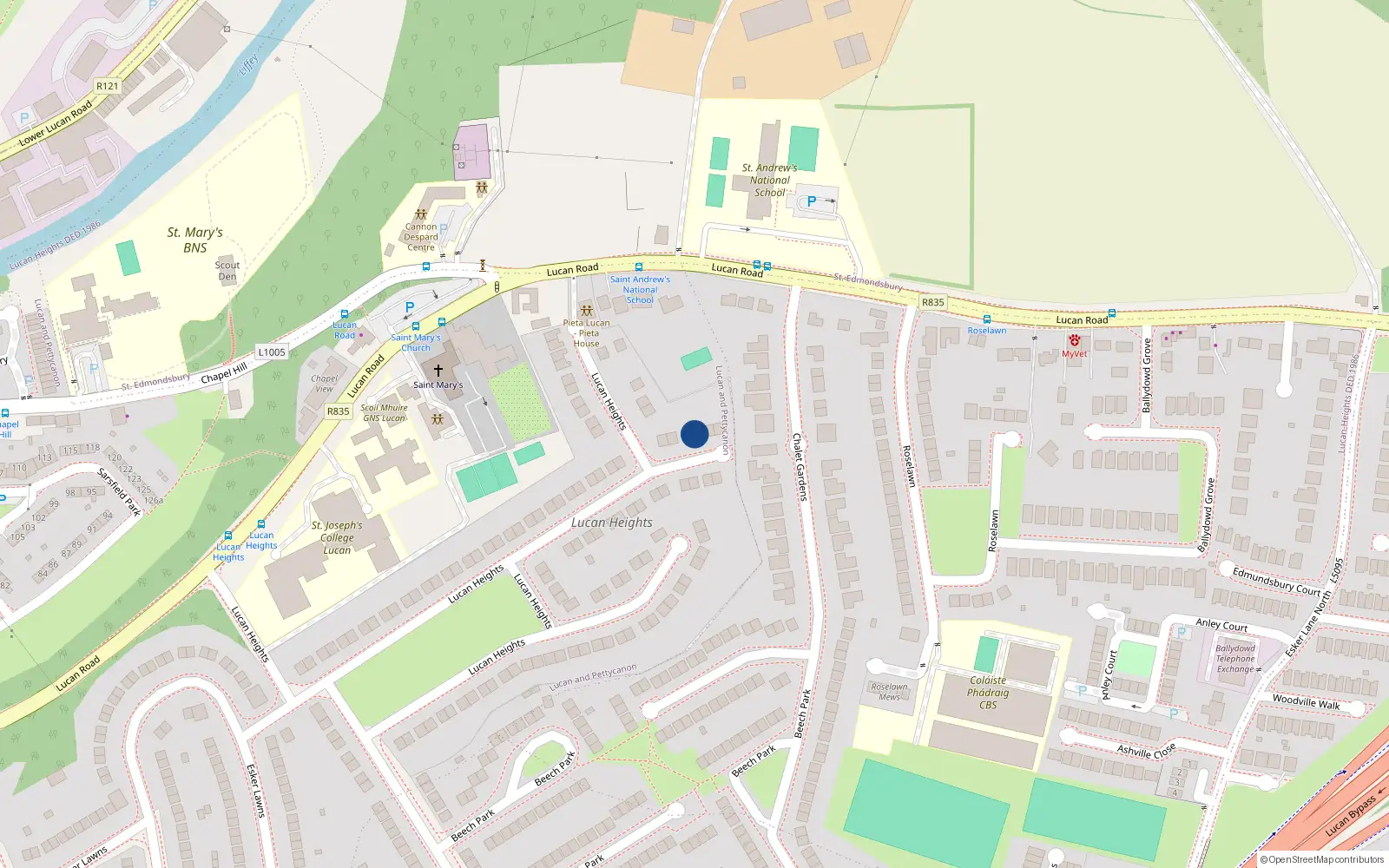 Overhead map showing the location of 49 Lucan Heights, Lucan, Dublin