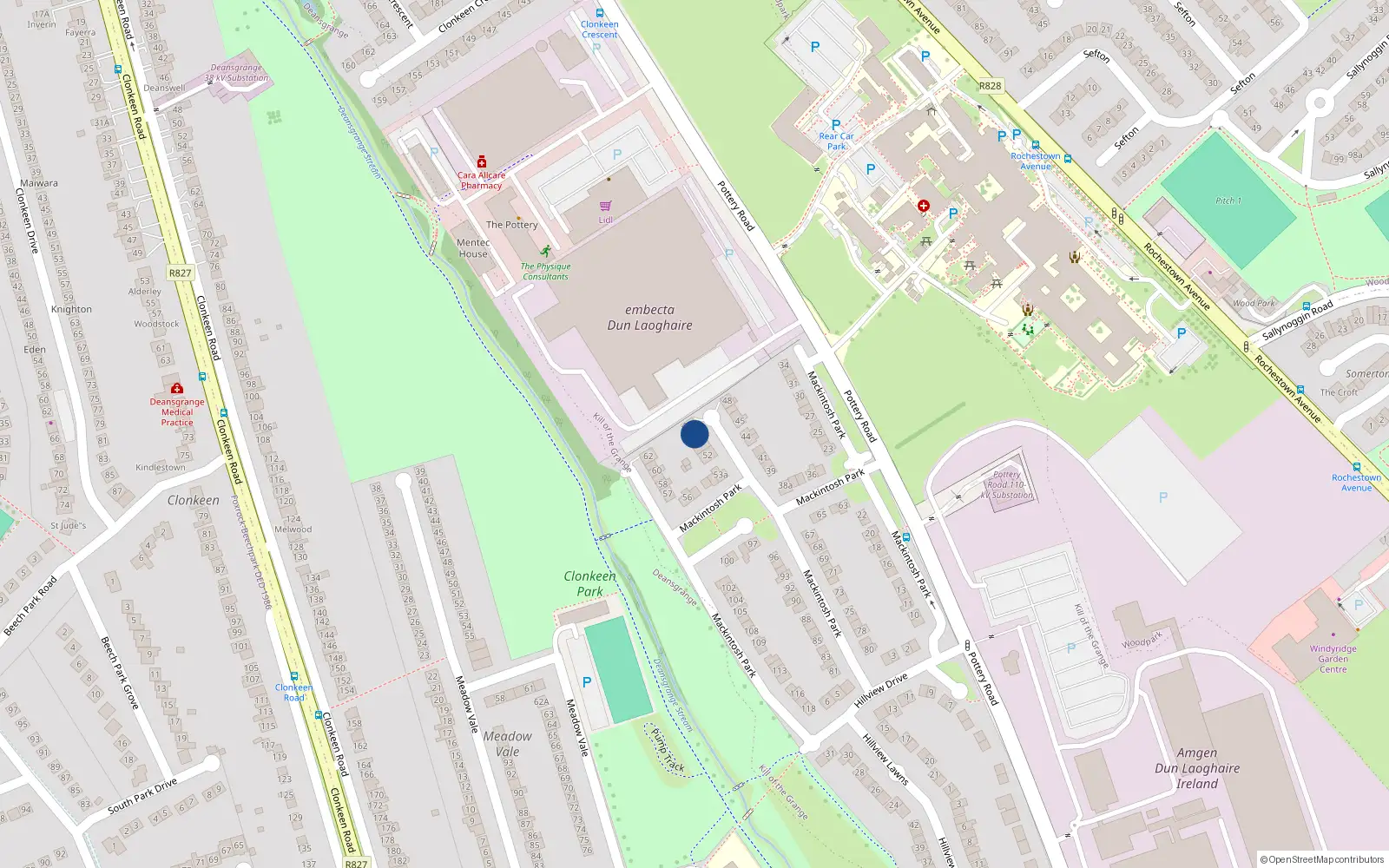 Overhead map showing the location of 49 Mackintosh Park, Pottery Road, Dun Laoghaire