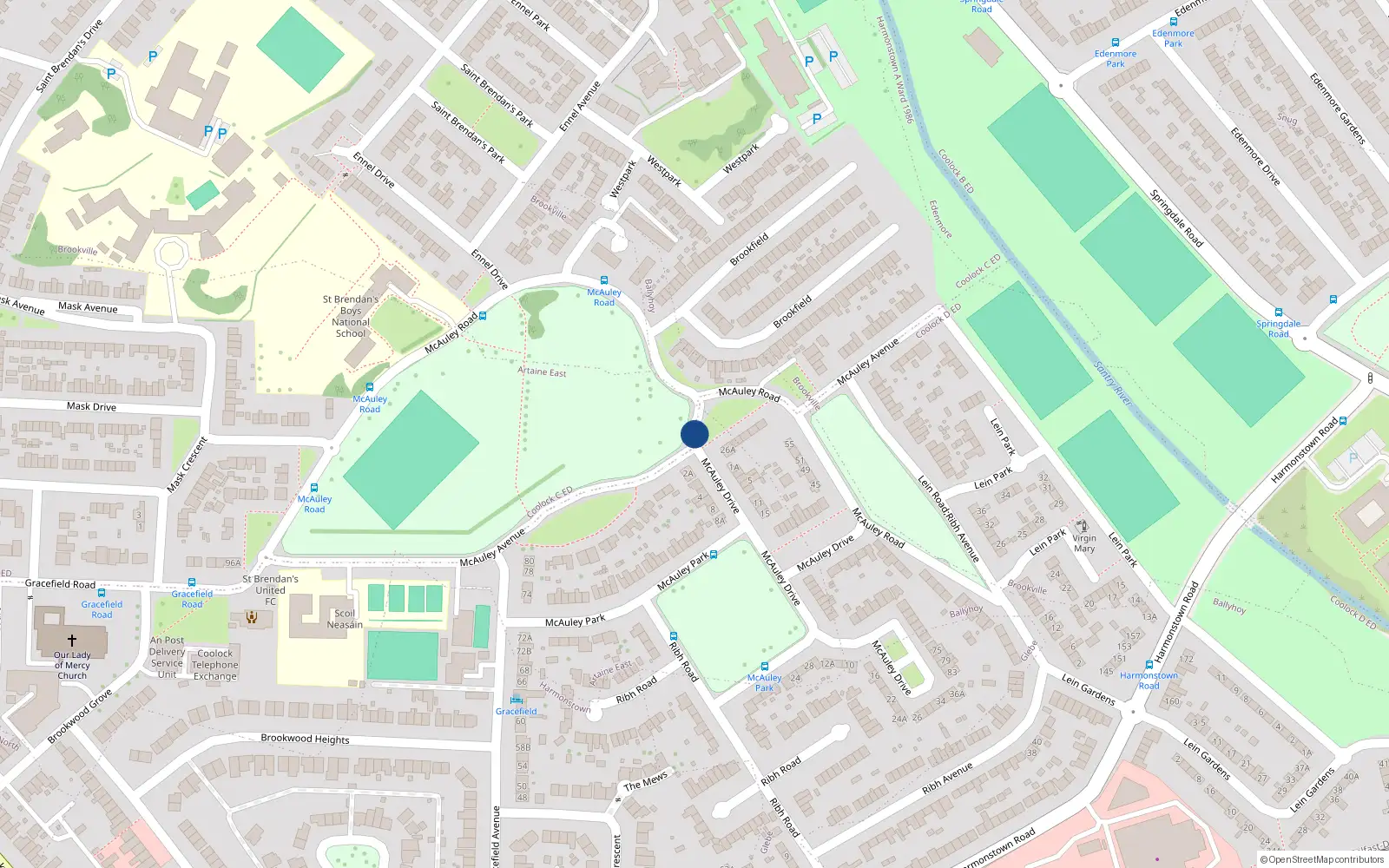 Overhead map showing the location of 49 McAuley Avenue, Dublin 5