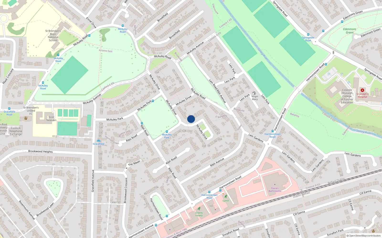 Overhead map showing the location of 49 Mcauley Drive, Artane, Dublin 5