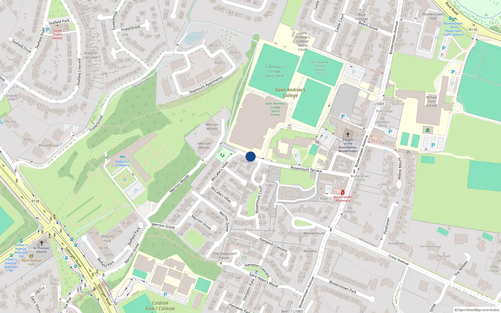 Overhead map showing the location of 49 McCabe's Villas, Booterstown