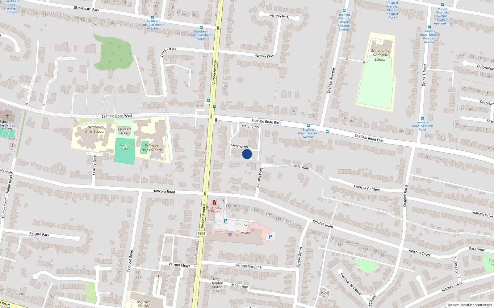 Overhead map showing the location of 49 Merchamp, Seafield Road, Clontarf