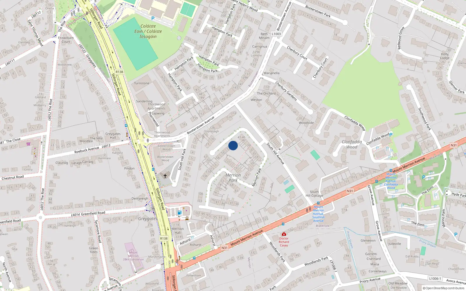 Overhead map showing the location of 49 Merrion Park, Blackrock