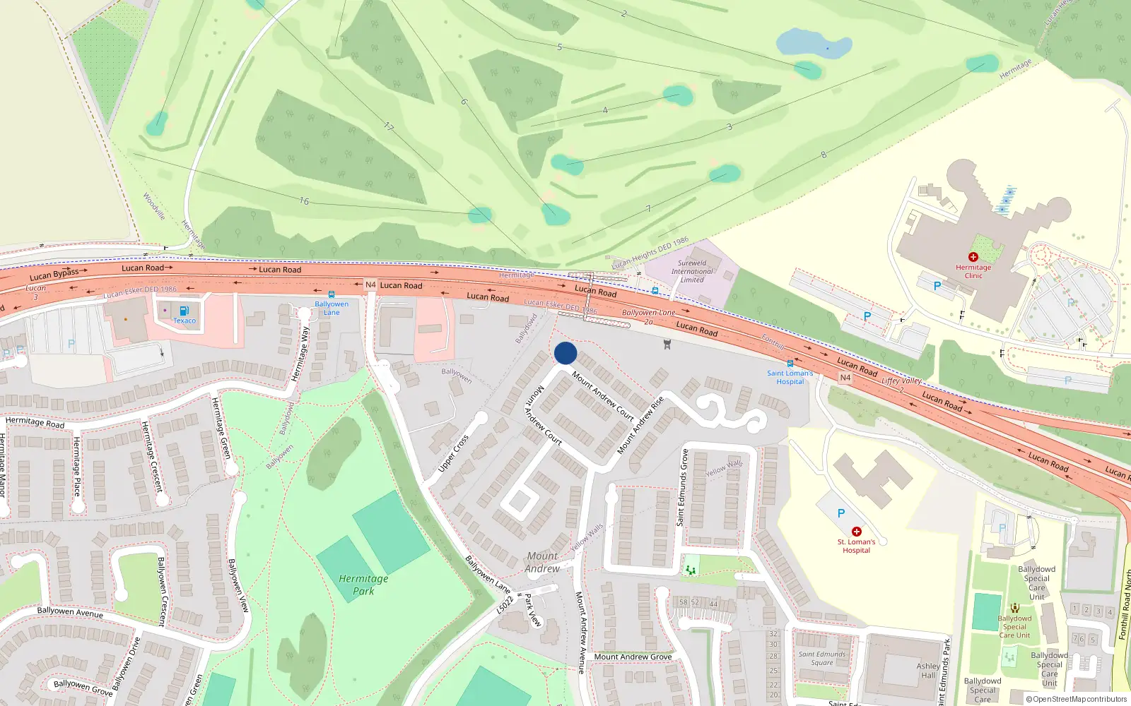 Overhead map showing the location of 49 Mount Andrew Court, Lucan, Dublin