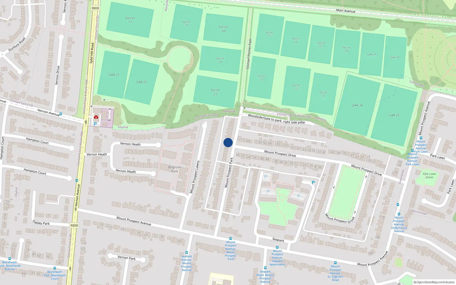 Overhead map showing the location of 49 Mount Prospect Park, Dublin 3
