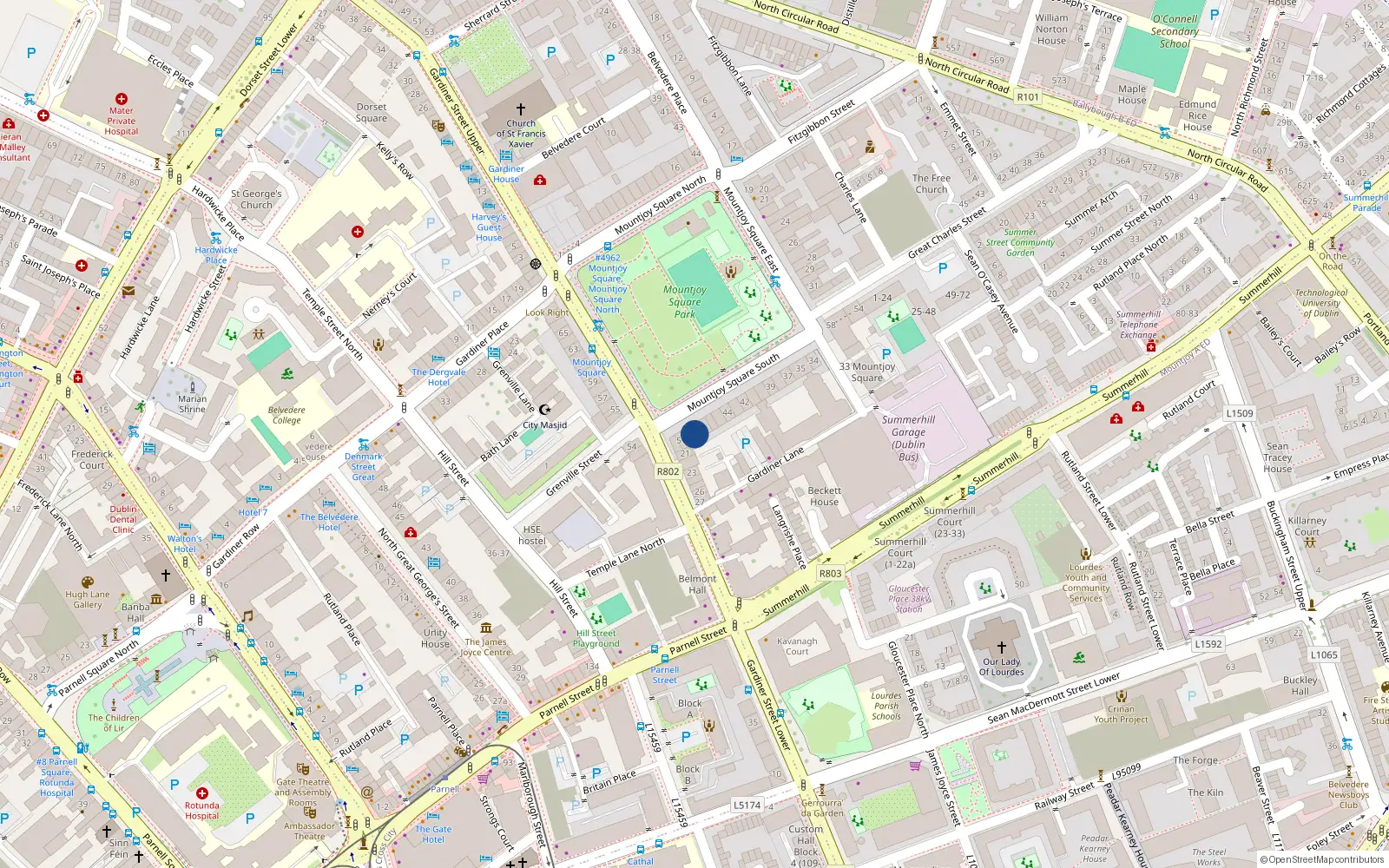Overhead map showing the location of 49 Mountjoy Square South, Dublin 1