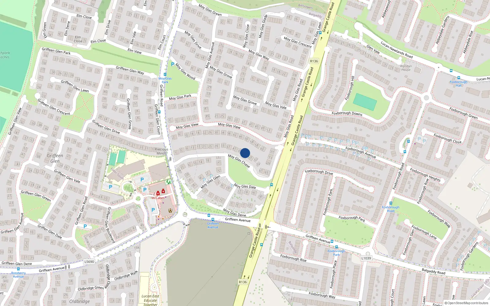 Overhead map showing the location of 49 Moy Glas Chase, Lucan
