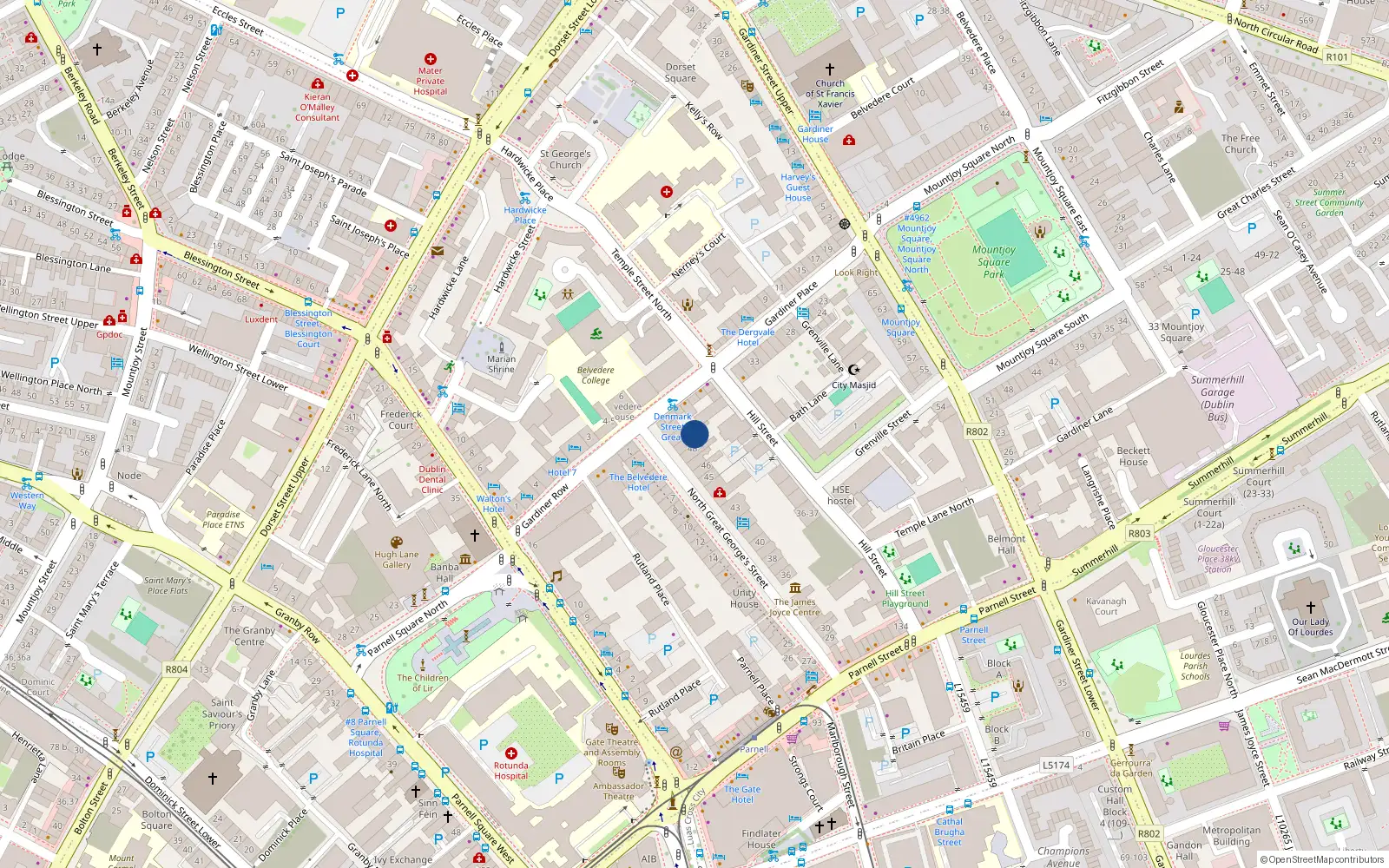 Overhead map showing the location of 49 North Great George's Street, Dublin 1