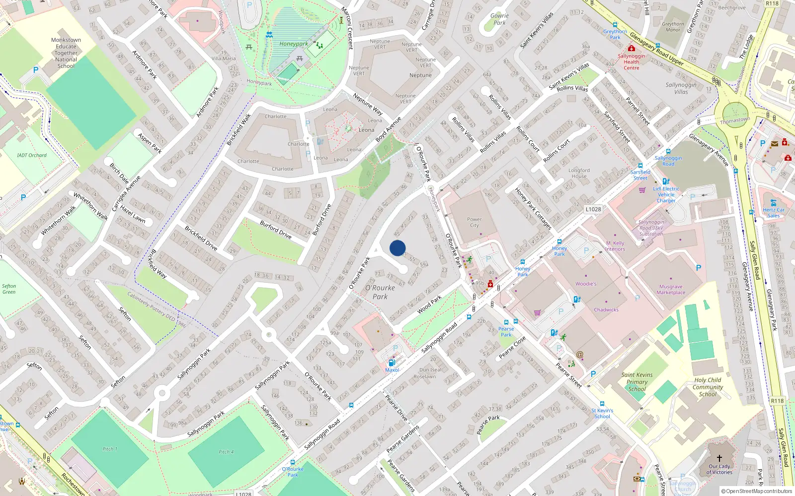 Overhead map showing the location of 49 O'Rourke Park, Sallynoggin