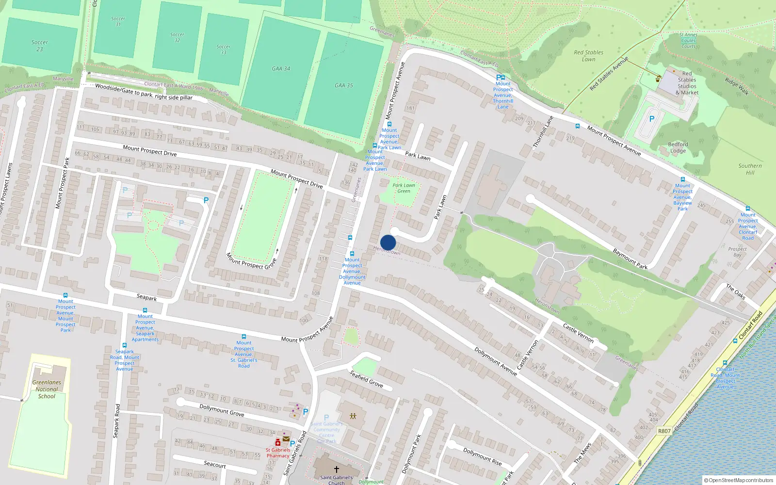 Overhead map showing the location of 49 Park Lawn, Dublin 3