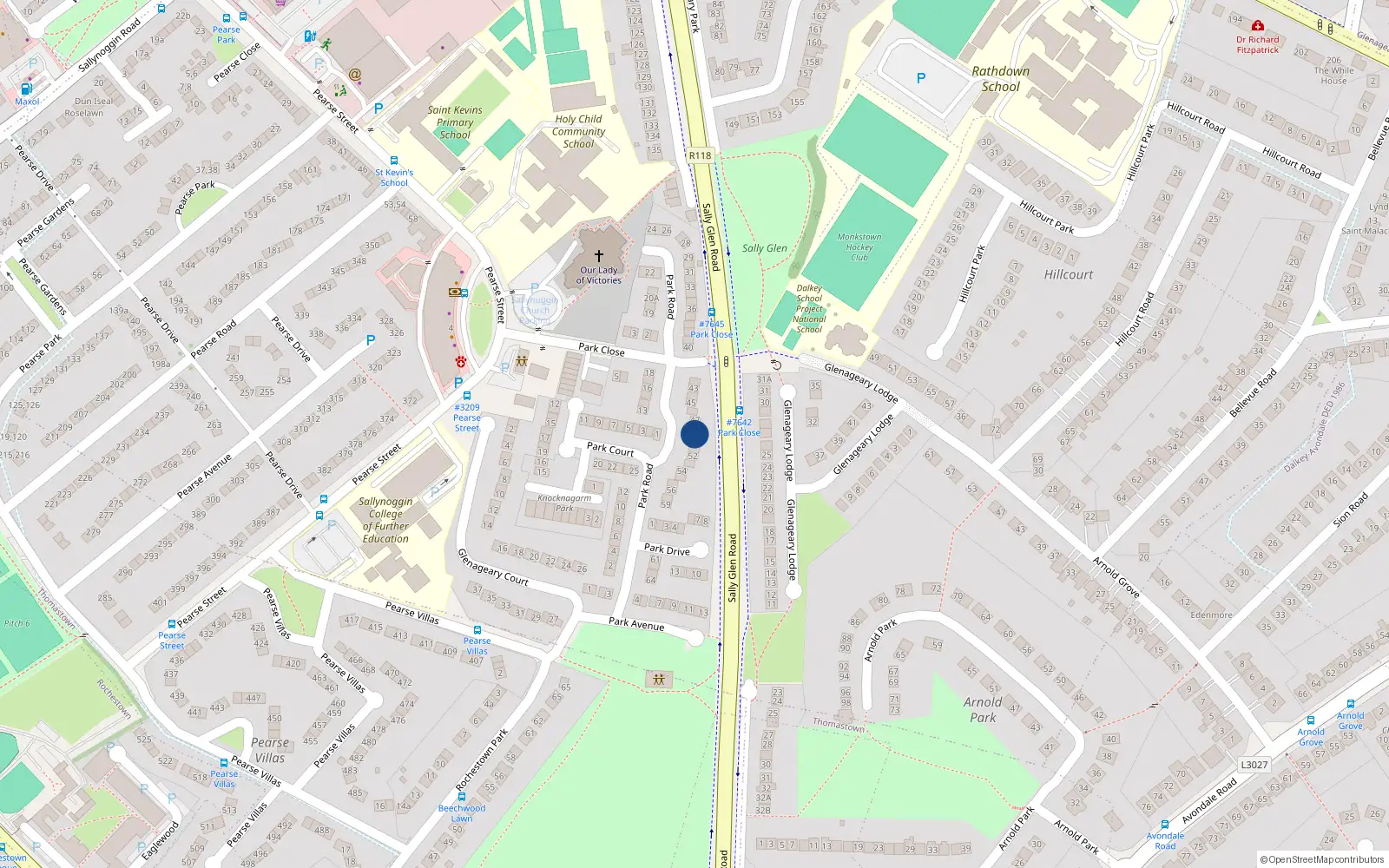 Overhead map showing the location of 49 Park Road, Glenageary