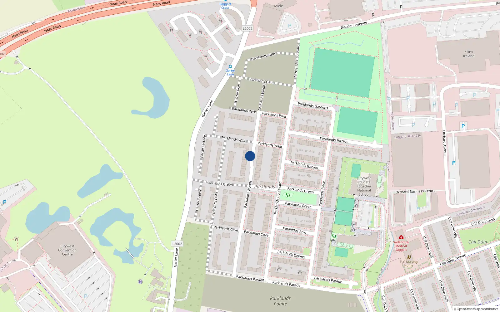 Overhead map showing the location of 49 Parklands Wood, Citywest