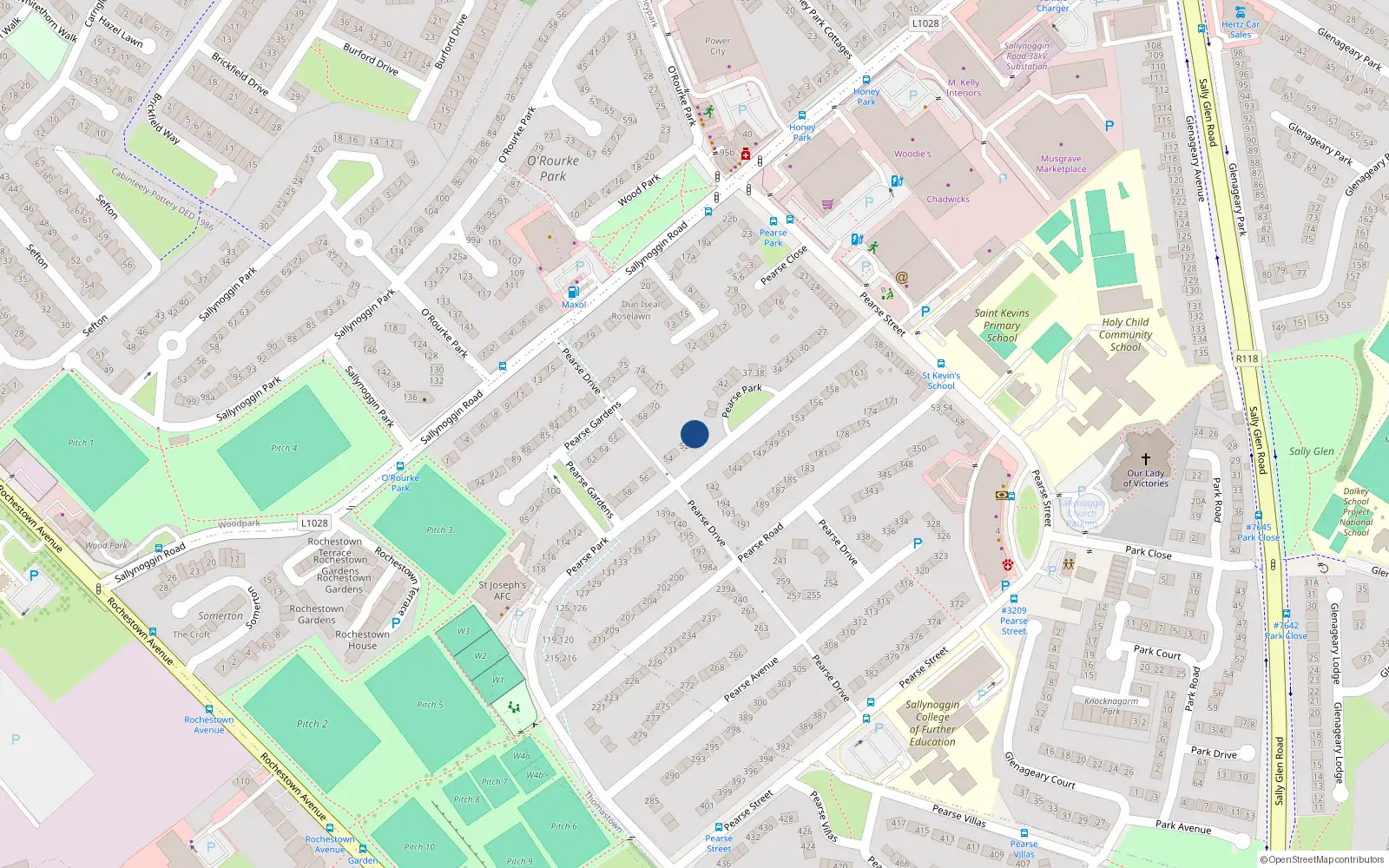 Overhead map showing the location of 49 Pearse Park, Sallynoggin