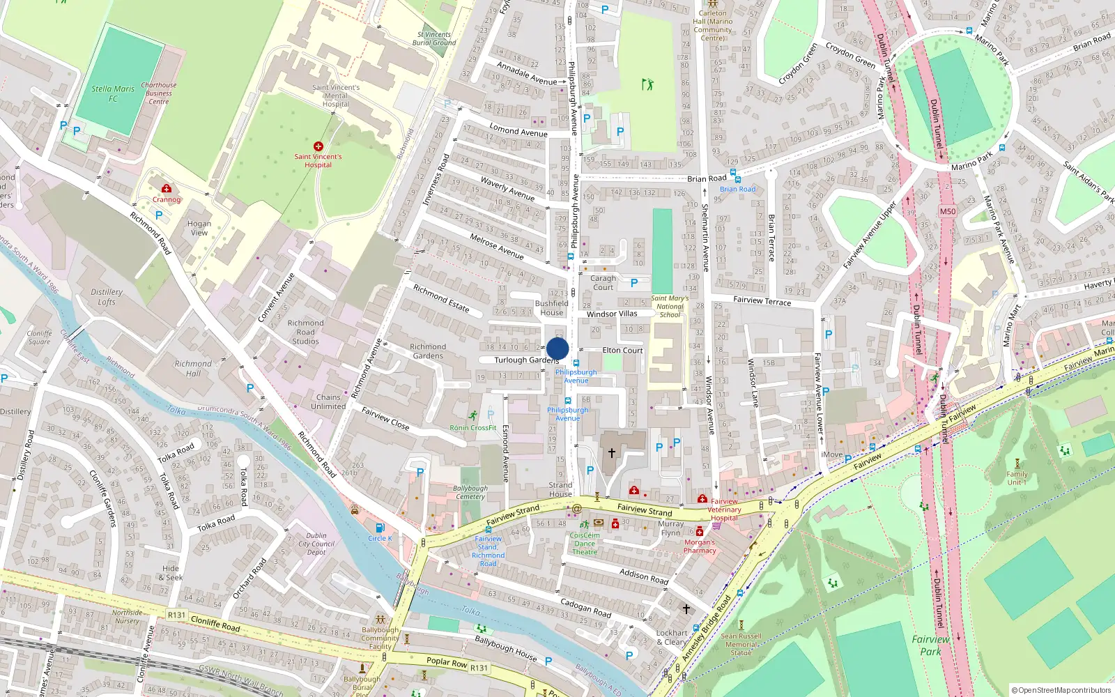Overhead map showing the location of 49 Philipsburgh Avenue, Dublin 3