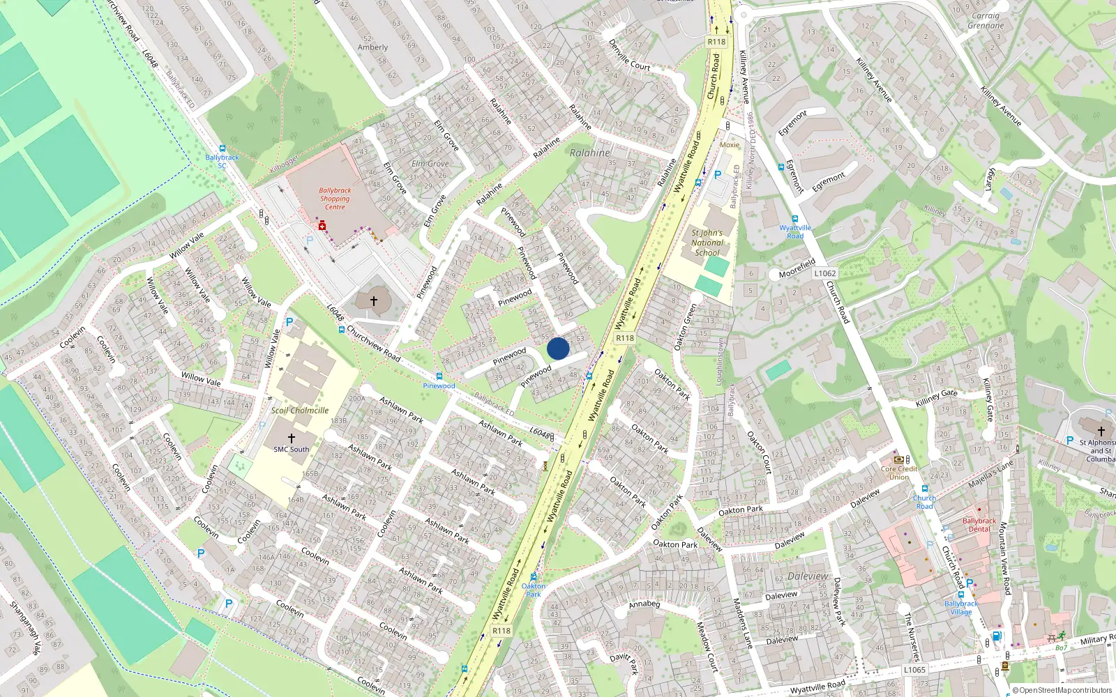 Overhead map showing the location of 49 Pinewood, Dublin