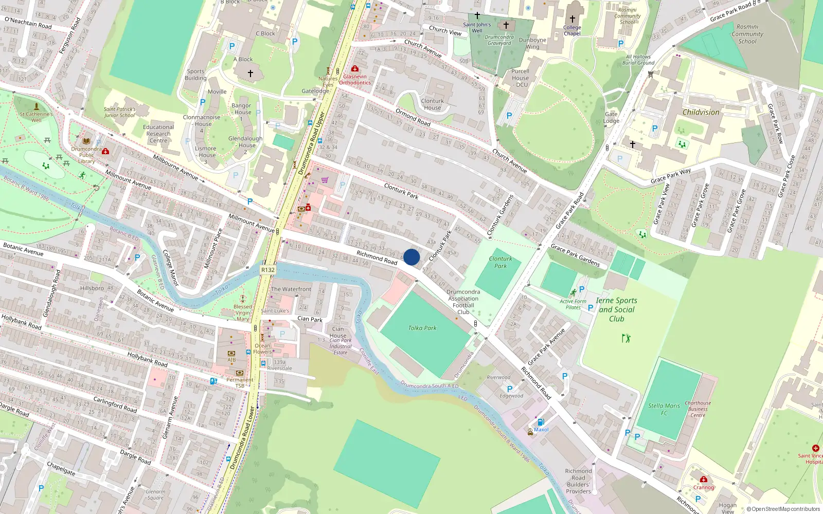 Overhead map showing the location of 49 Richmond Road, Dublin 3