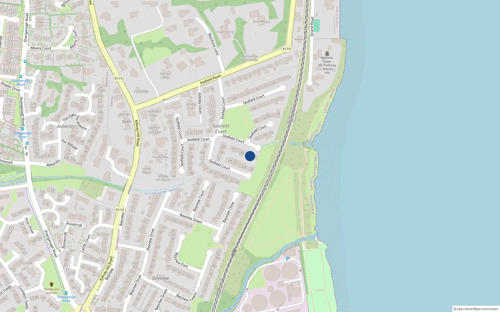 Overhead map showing the location of 49 Ridge Hall, Ballybrack Village, Dublin