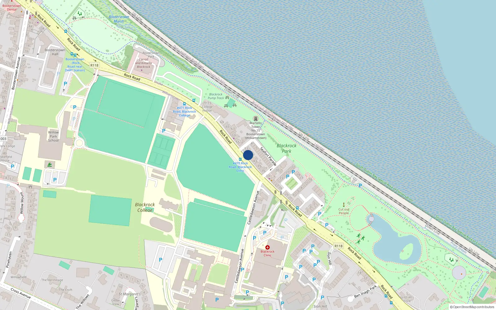 Overhead map showing the location of 49 Rock Road, Blackrock