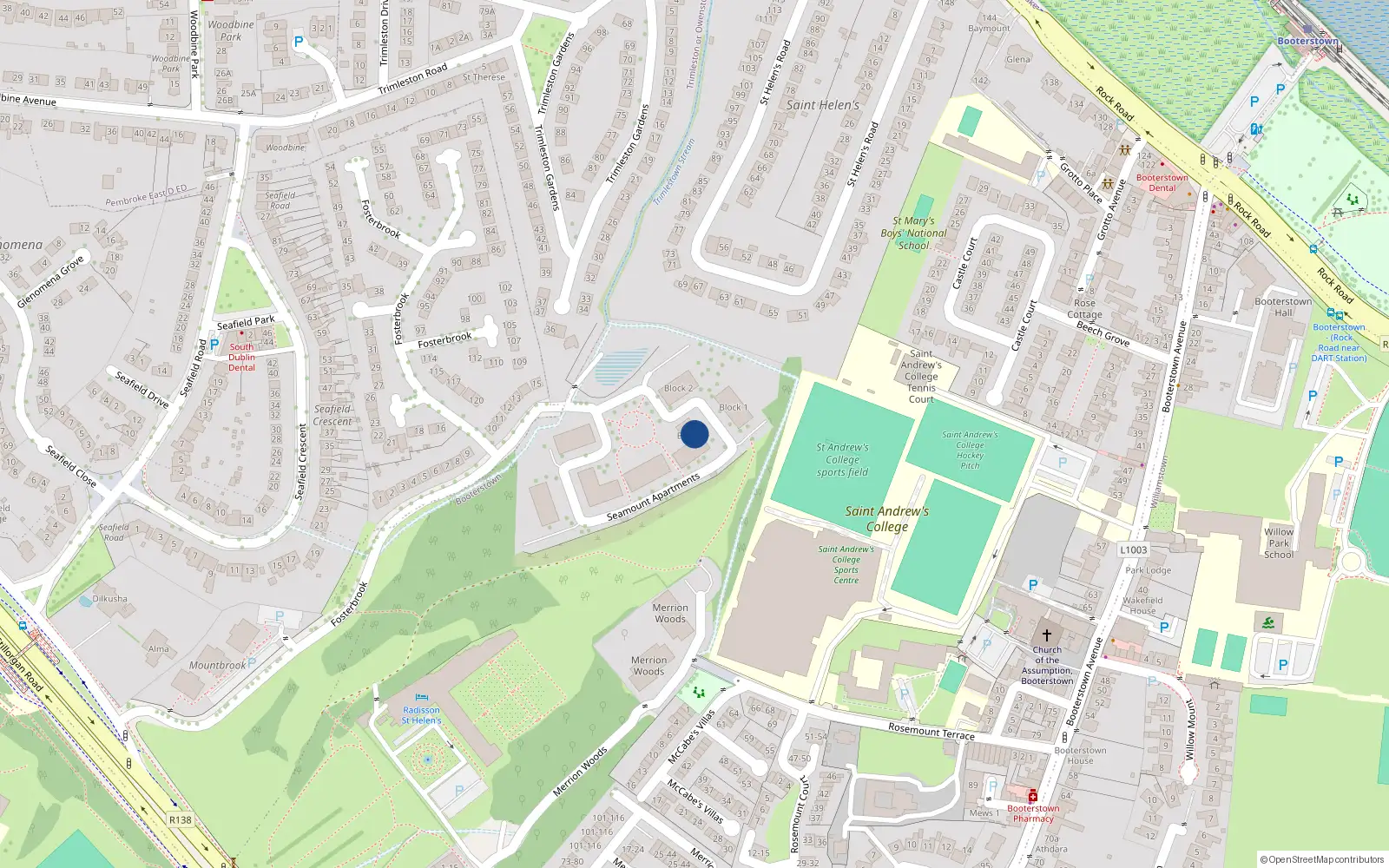 Overhead map showing the location of 49 Seamount, Stillorgan Road, Blackrock