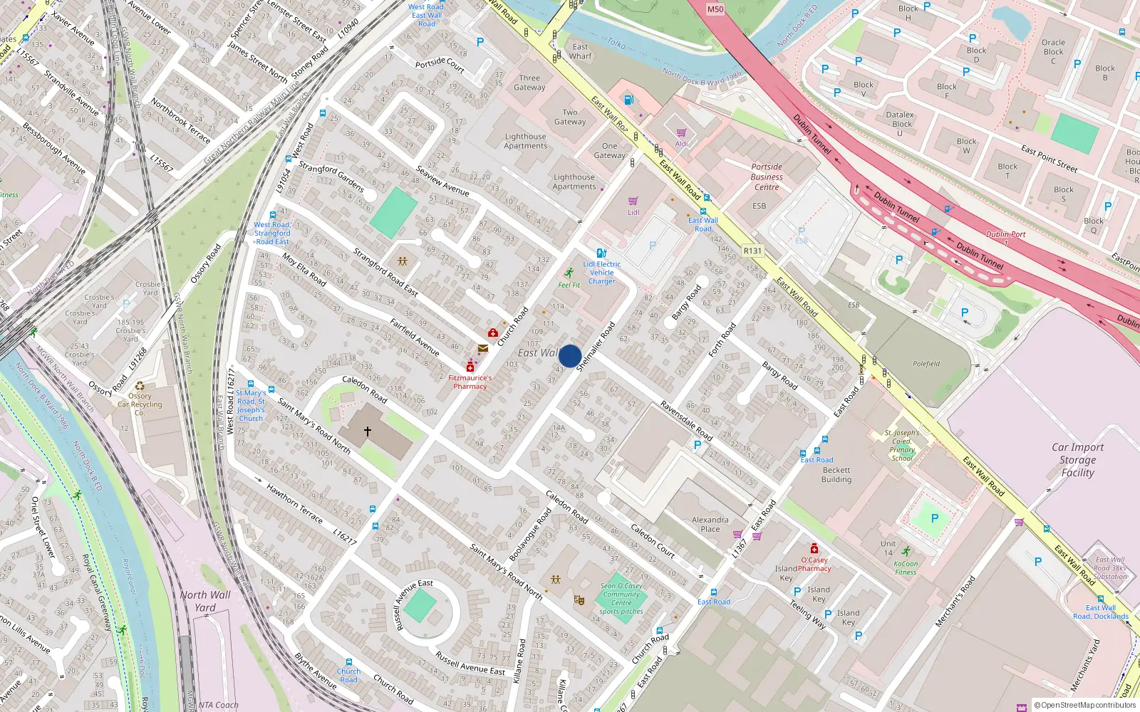 Overhead map showing the location of 49 Shelmalier Road, East Wall, Dublin 3