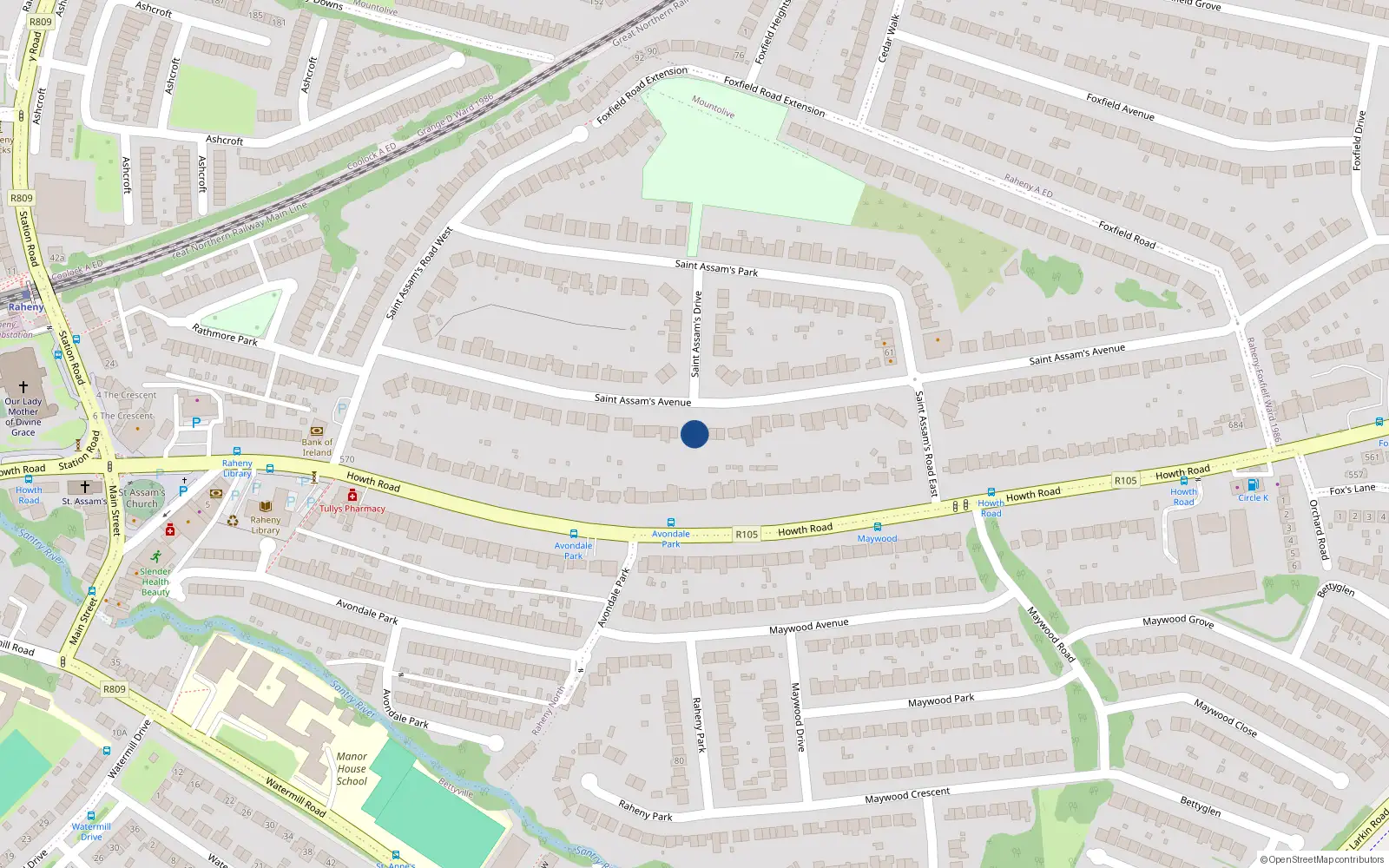 Overhead map showing the location of 49 St Assams Avenue, Raheny, Dublin 5
