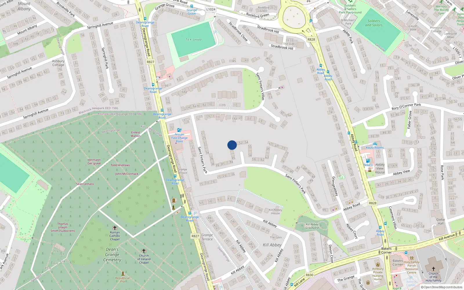 Overhead map showing the location of 49 St Fintans Park, Deansgrange, Blackrock