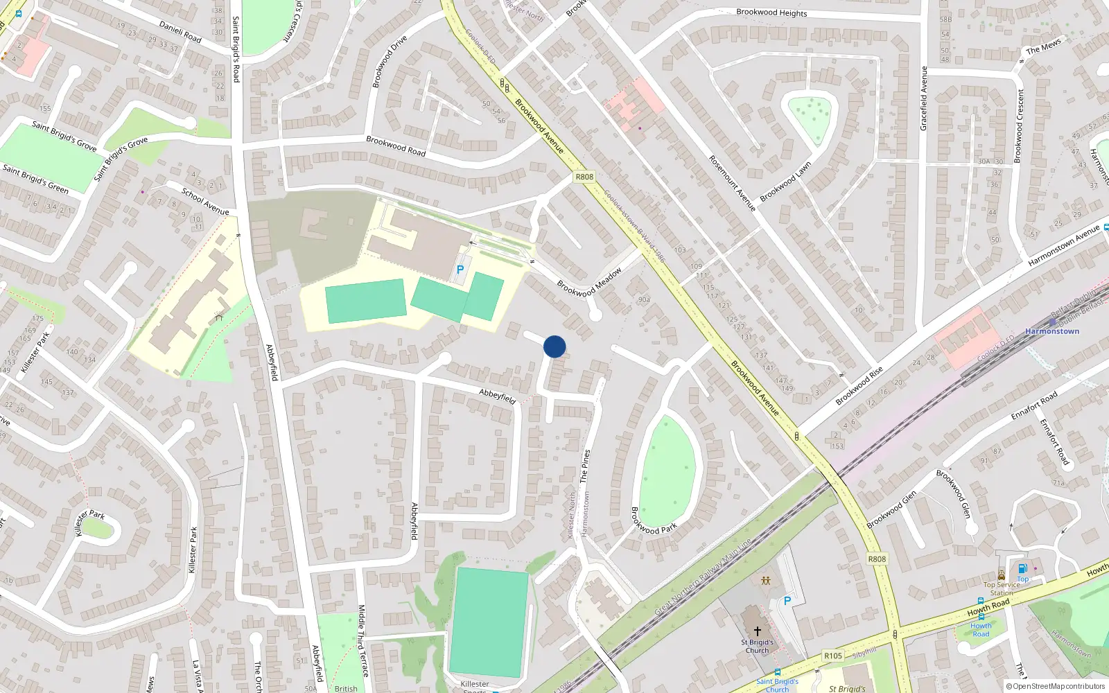 Overhead map showing the location of 49 the Pines, Howth Road, Raheny
