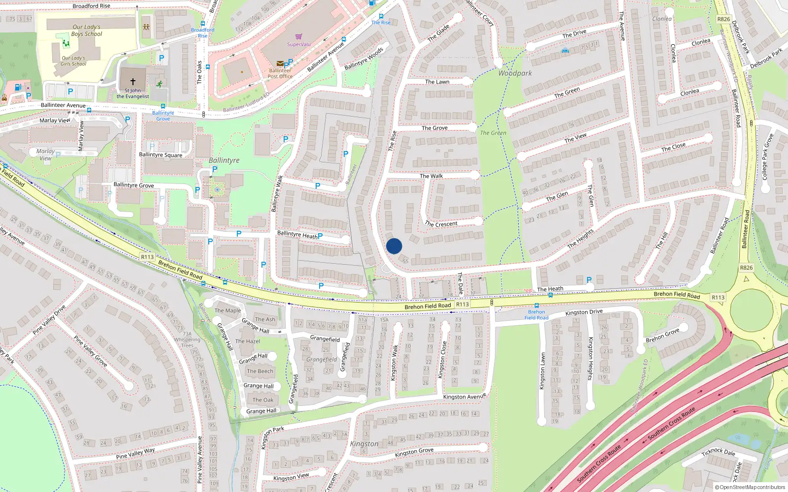 Overhead map showing the location of 49 The Rise, Dublin 16