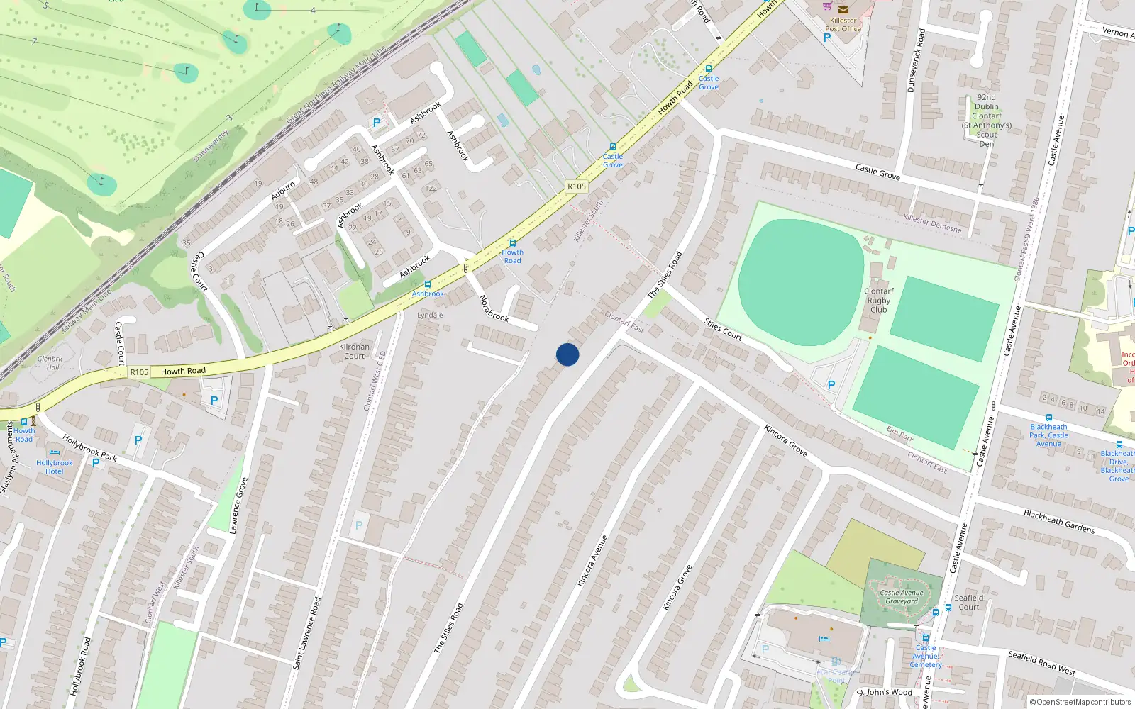 Overhead map showing the location of 49 the Stiles Road, Clontarf, Dublin 3