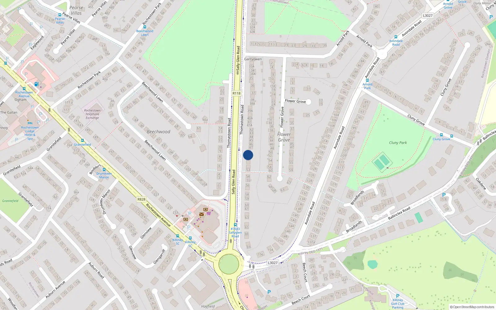 Overhead map showing the location of 49 Thomastown Road, Killiney, Co Dublin