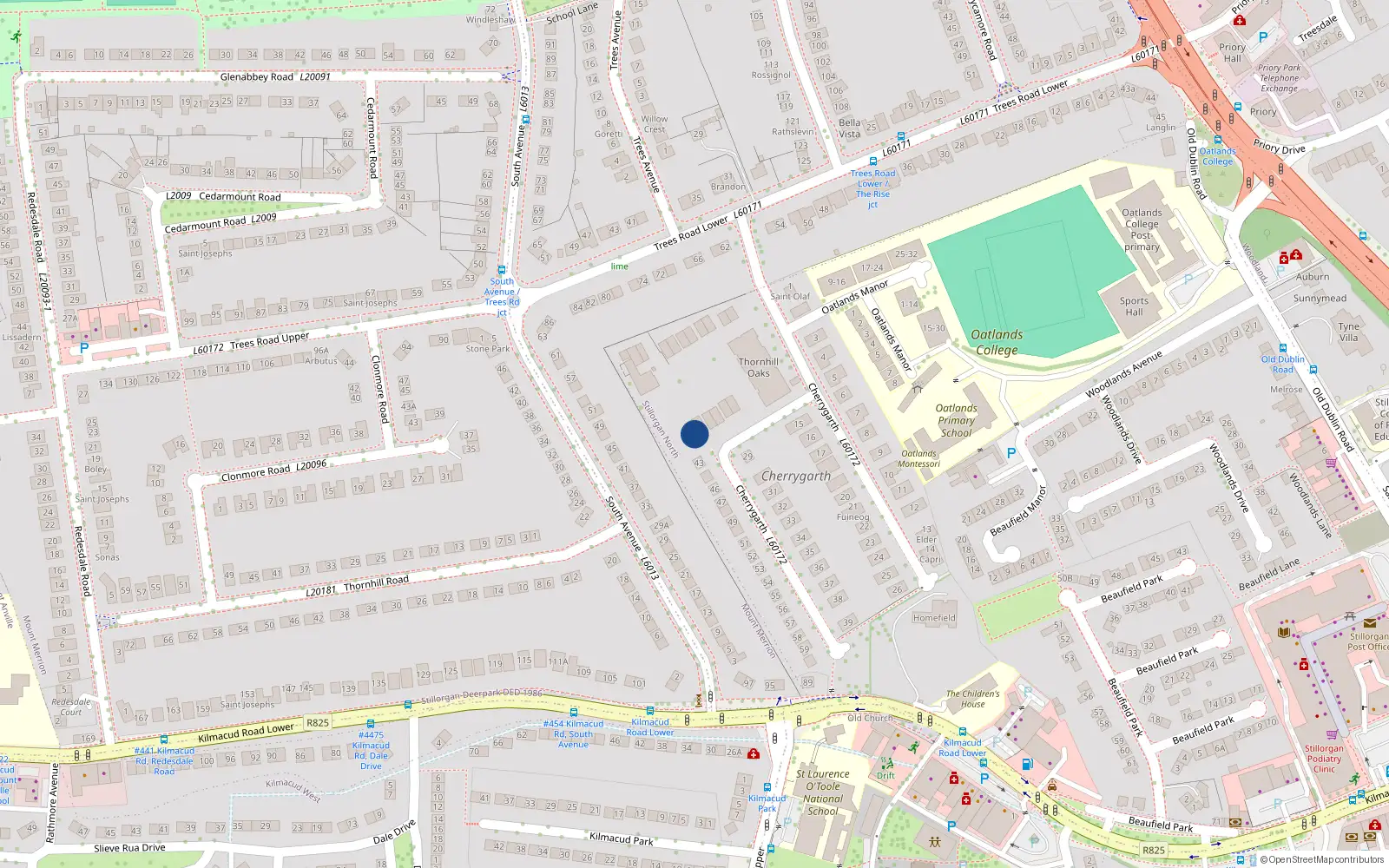 Overhead map showing the location of 49 Thornhill Oaks, Cherry Garth, Mount Merrion