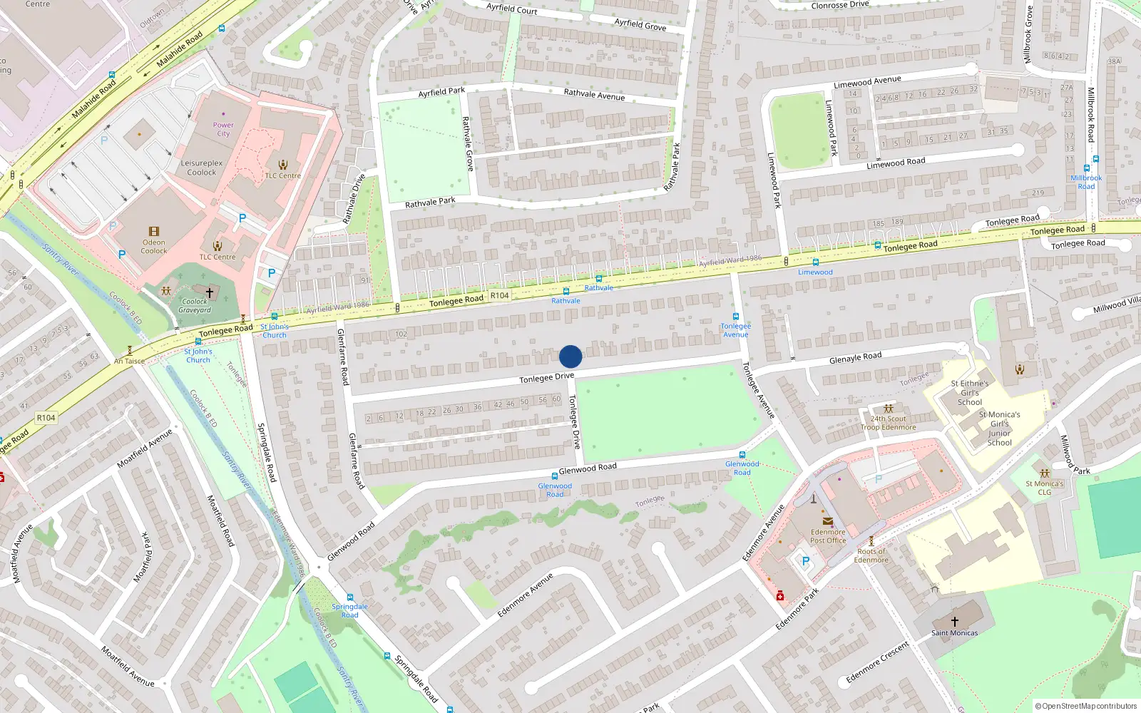 Overhead map showing the location of 49 Tonlegee Drive, Raheny, Dublin 5