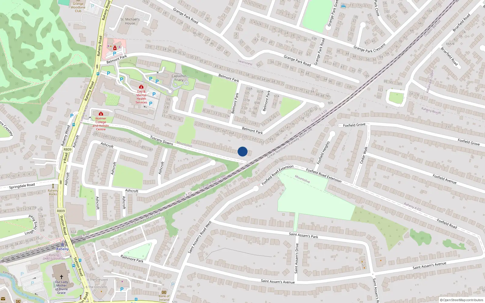 Overhead map showing the location of 49 Tuscany Downs, Dublin 5